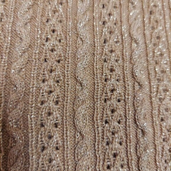 Cullen Gold Cable Knit Cotton Blend Metallic Sweater Small Festive Sparkle - Picture 3 of 15